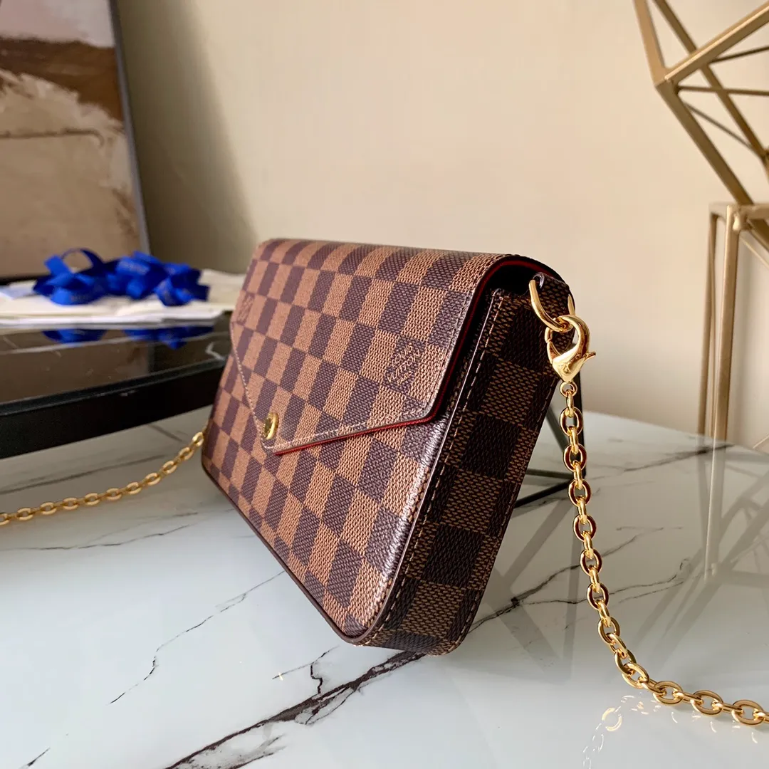 LOUIS VUITTON FÉLICIE POCHETTE BAG DAMIER EBENE COATED CANVAS CERISE RED N63032_2 LOUIS VUITTON FELICIE POCHETTE BAG DAMIER EBENE COATED CANVAS CERISE RED N63032 2