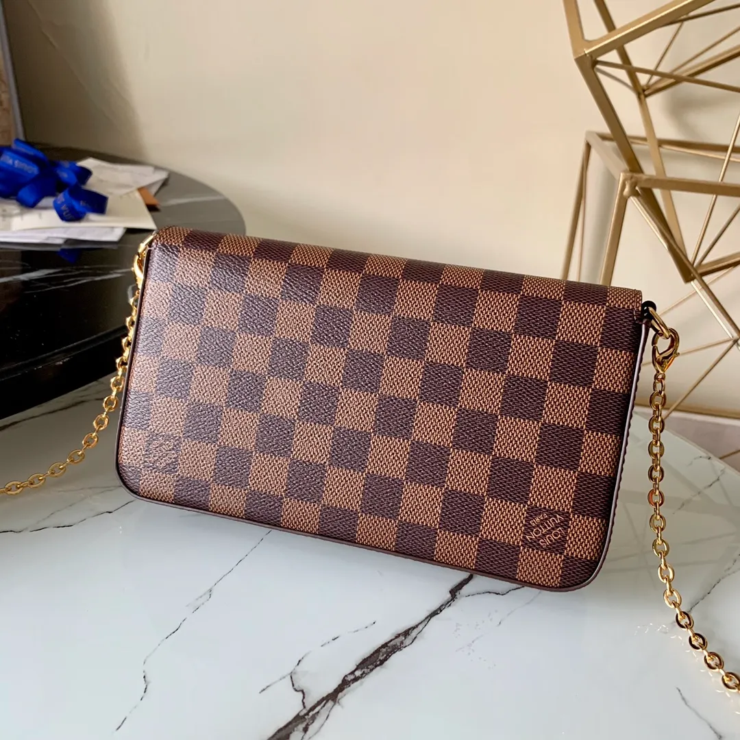 LOUIS VUITTON FÉLICIE POCHETTE BAG DAMIER EBENE COATED CANVAS CERISE RED N63032_3 LOUIS VUITTON FELICIE POCHETTE BAG DAMIER EBENE COATED CANVAS CERISE RED N63032 3