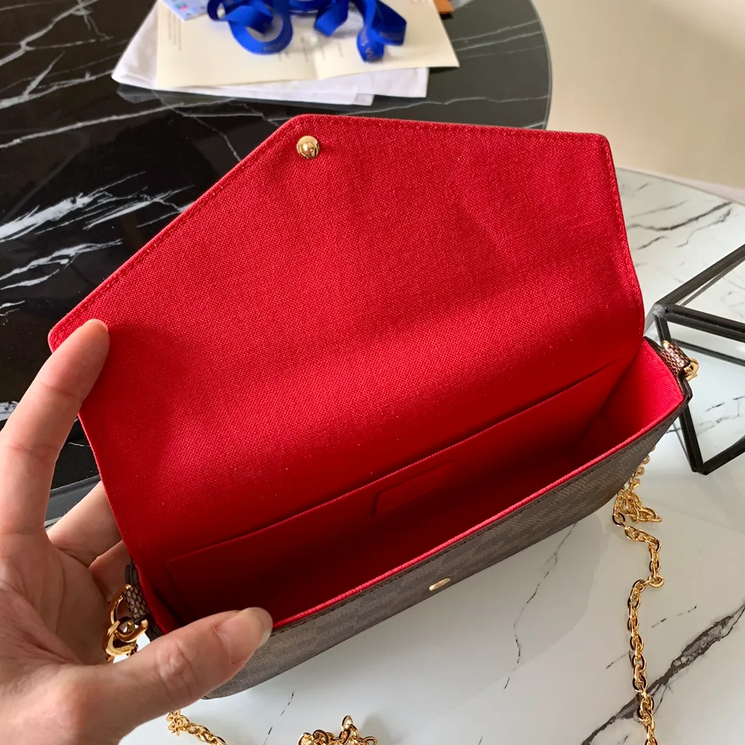 LOUIS VUITTON FÉLICIE POCHETTE BAG DAMIER EBENE COATED CANVAS CERISE RED N63032_5 LOUIS VUITTON FELICIE POCHETTE BAG DAMIER EBENE COATED CANVAS CERISE RED N63032 5