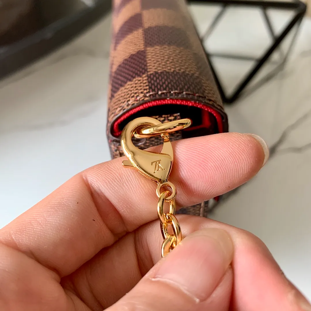 LOUIS VUITTON FÉLICIE POCHETTE BAG DAMIER EBENE COATED CANVAS CERISE RED N63032_7 LOUIS VUITTON FELICIE POCHETTE BAG DAMIER EBENE COATED CANVAS CERISE RED N63032 7