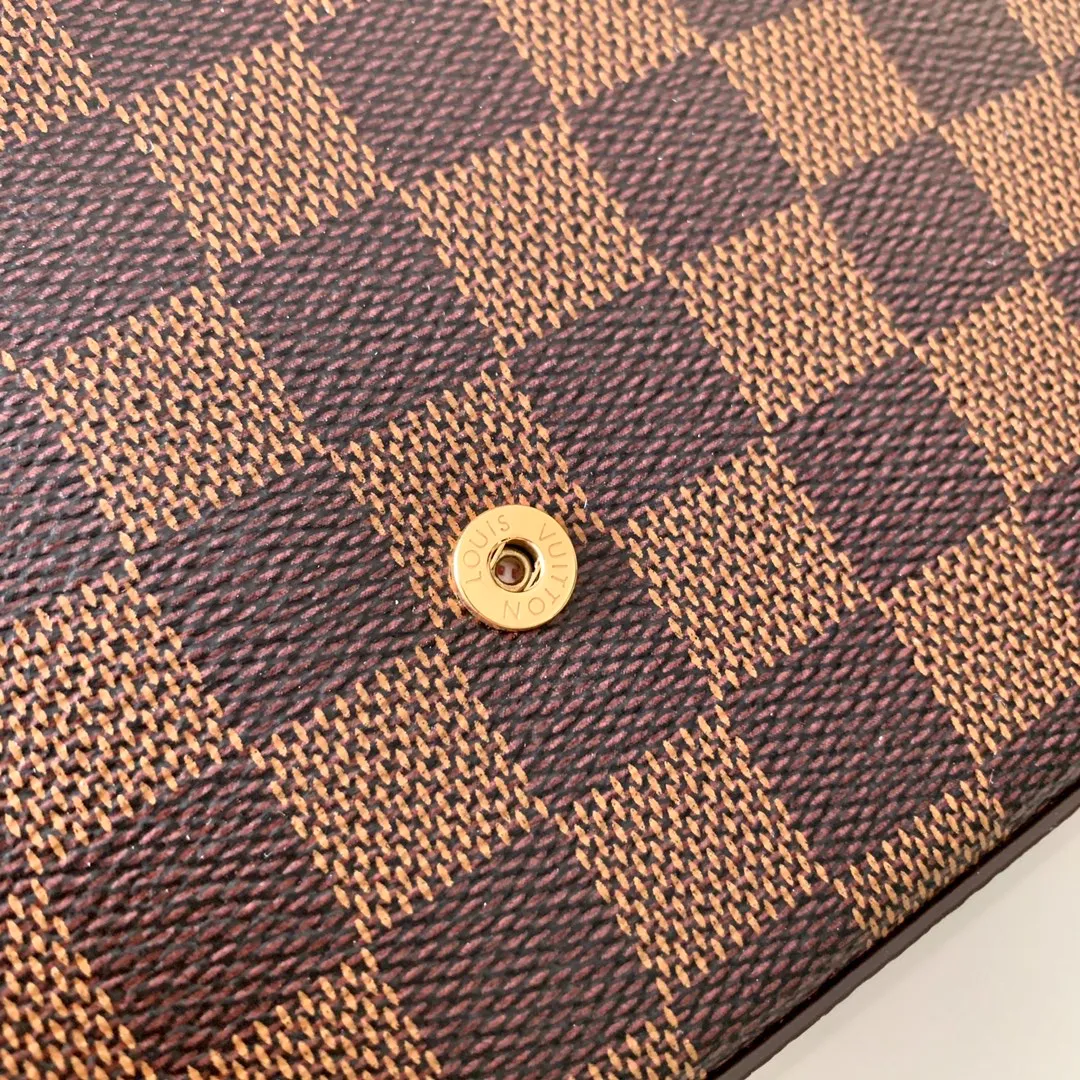 LOUIS VUITTON FÉLICIE POCHETTE BAG DAMIER EBENE COATED CANVAS CERISE RED N63032_8 LOUIS VUITTON FELICIE POCHETTE BAG DAMIER EBENE COATED CANVAS CERISE RED N63032 8