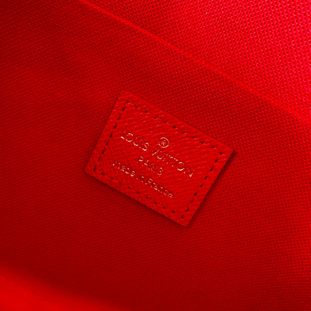 LOUIS VUITTON FÉLICIE POCHETTE BAG DAMIER EBENE COATED CANVAS CERISE RED N63032_9 LOUIS VUITTON FELICIE POCHETTE BAG DAMIER EBENE COATED CANVAS CERISE RED N63032 9