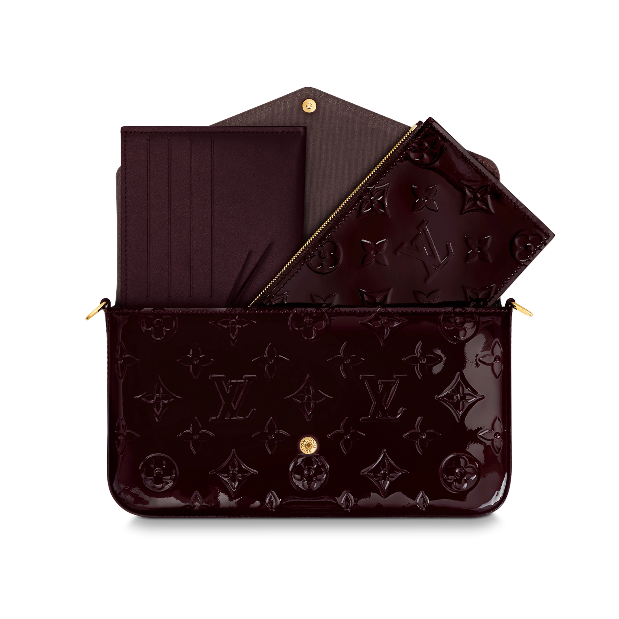 LOUIS VUITTON FÉLICIE POCHETTE BAG MONOGRAM VERNIS CALF LEATHER AMARANTE RED M61267_3 LOUIS VUITTON FELICIE POCHETTE BAG MONOGRAM VERNIS CALF LEATHER AMARANTE RED M61267 3