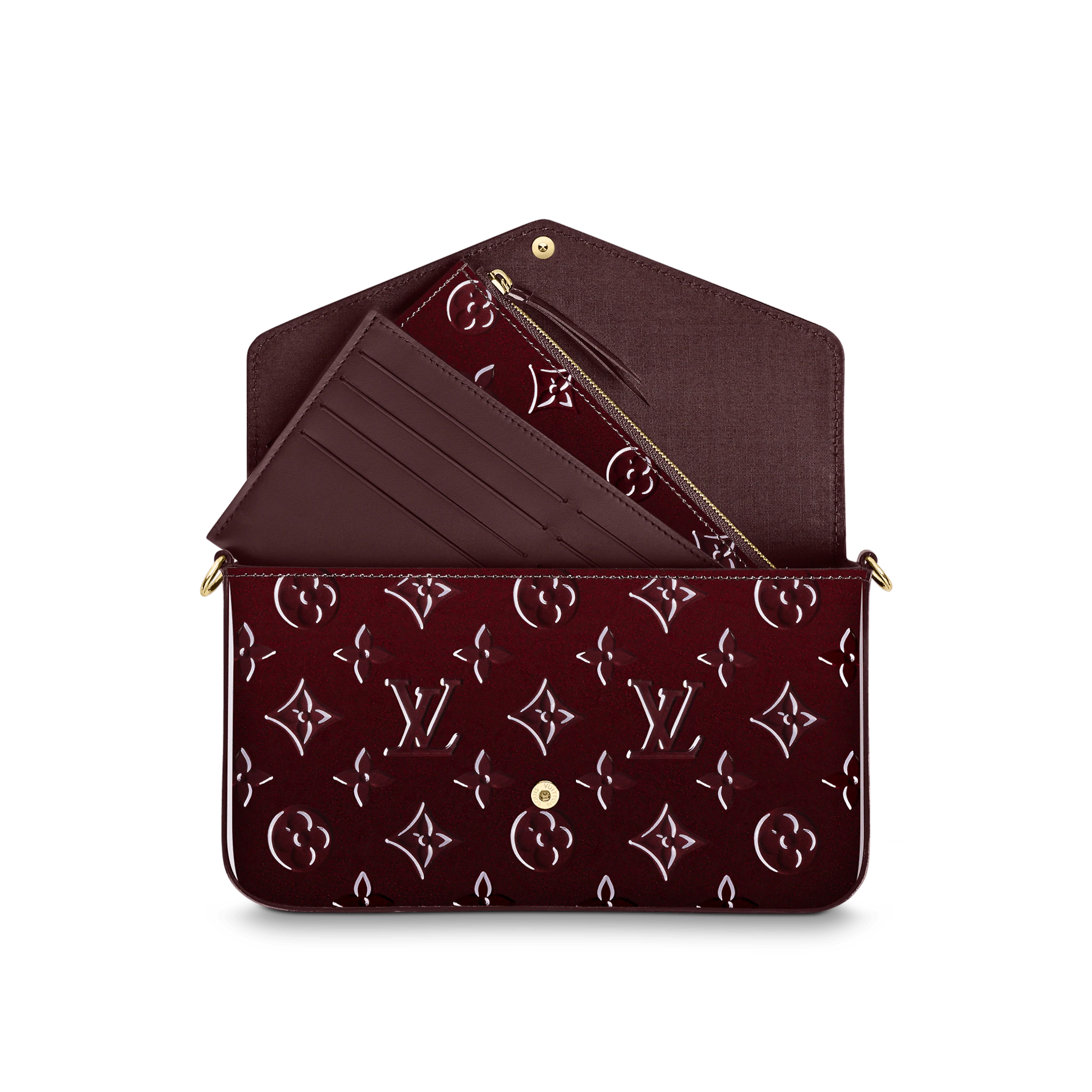 LOUIS VUITTON FÉLICIE POCHETTE BAG MONOGRAM VERNIS CALF LEATHER AMARANTE RED M61267_5 LOUIS VUITTON FELICIE POCHETTE BAG MONOGRAM VERNIS CALF LEATHER AMARANTE RED M61267 5