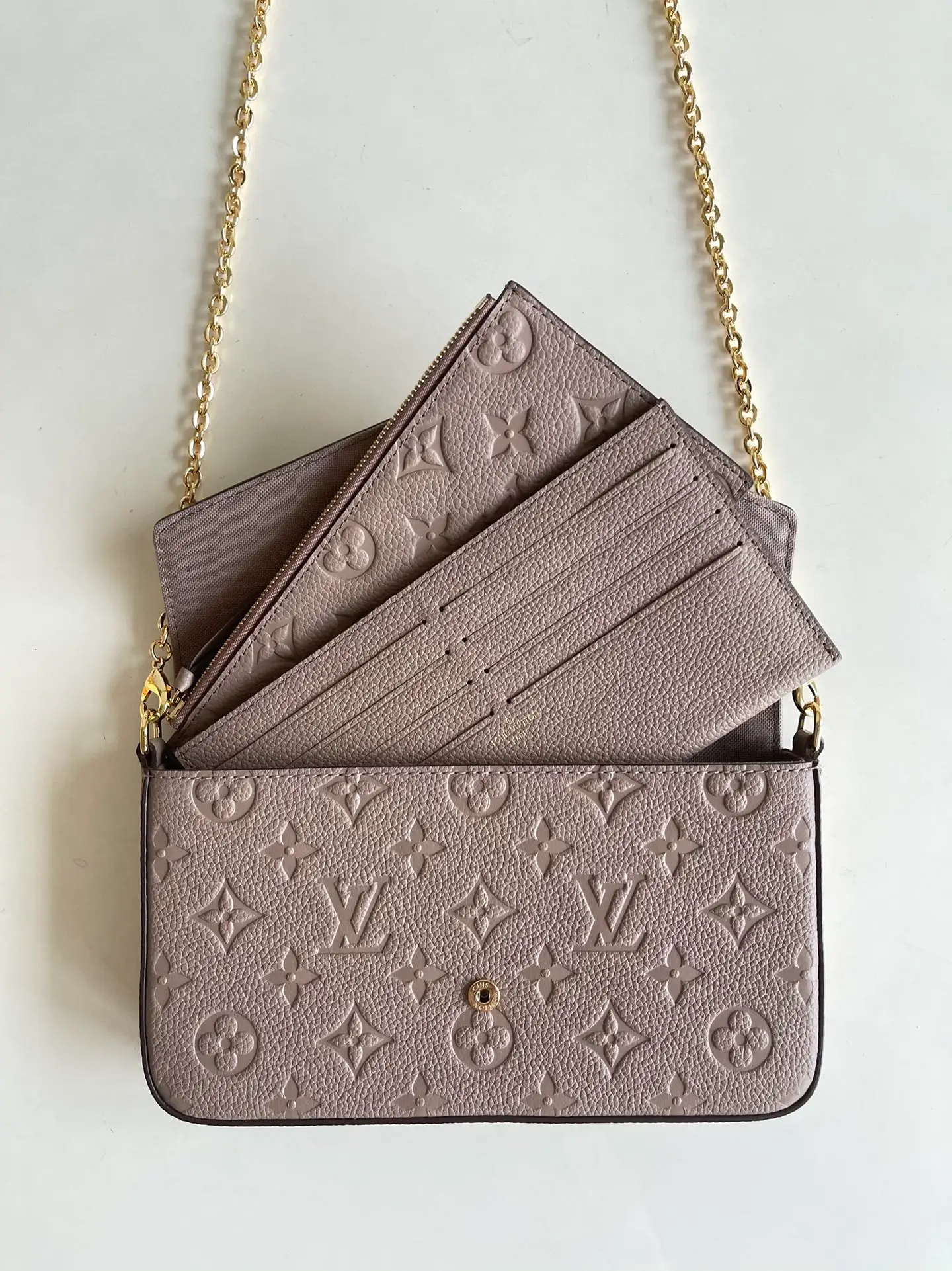 LOUIS VUITTON FÉLICIE POCHETTE BAG SUPPLE GRAINED COWHIDE LEATHER BEIGE M68697_6 LOUIS VUITTON FELICIE POCHETTE BAG SUPPLE GRAINED COWHIDE LEATHER BEIGE M68697 6