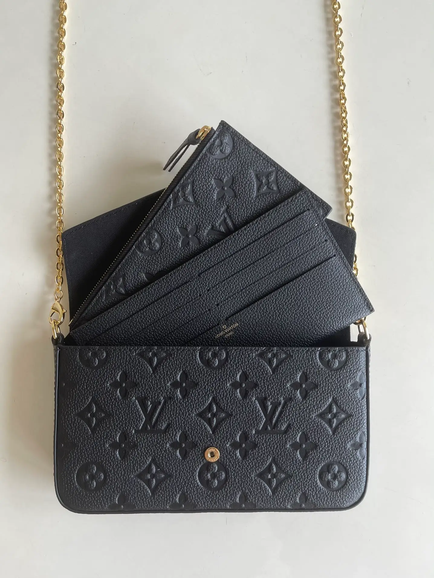 LOUIS VUITTON FÉLICIE POCHETTE BAG SUPPLE GRAINED COWHIDE LEATHER BLACK M64064_8 LOUIS VUITTON FELICIE POCHETTE BAG SUPPLE GRAINED COWHIDE LEATHER BLACK M64064 8