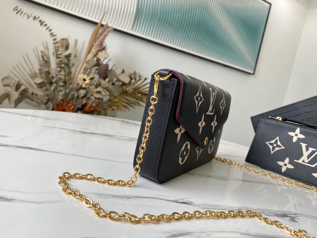 LOUIS VUITTON FÉLICIE POCHETTE BAG SUPPLE GRAINED COWHIDE LEATHER BLACK M80482_2 LOUIS VUITTON FELICIE POCHETTE BAG SUPPLE GRAINED COWHIDE LEATHER BLACK M80482 2