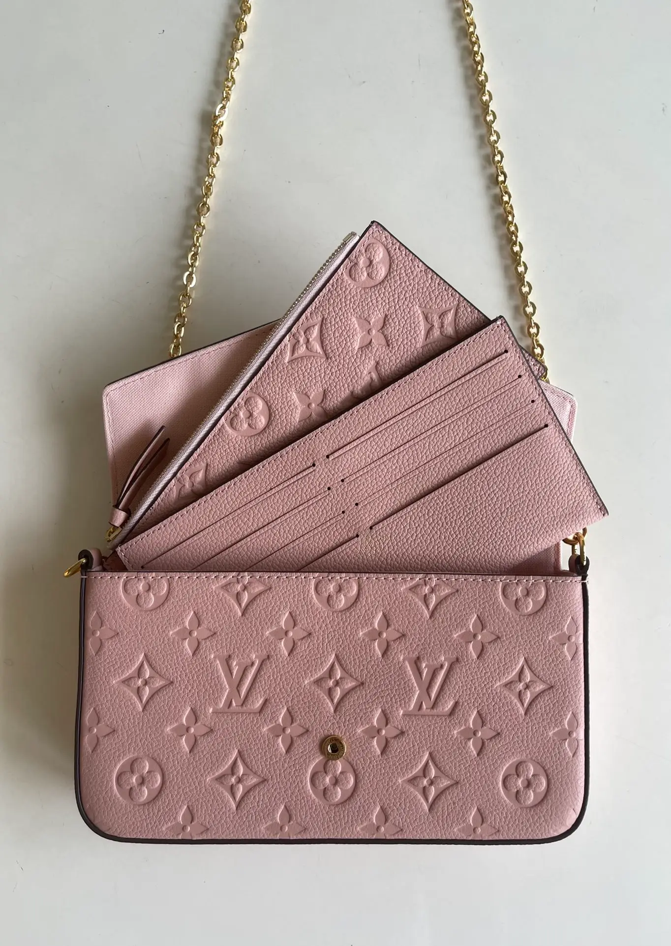 LOUIS VUITTON FÉLICIE POCHETTE BAG SUPPLE GRAINED COWHIDE LEATHER PINK M67856_6 LOUIS VUITTON FELICIE POCHETTE BAG SUPPLE GRAINED COWHIDE LEATHER PINK M67856 6