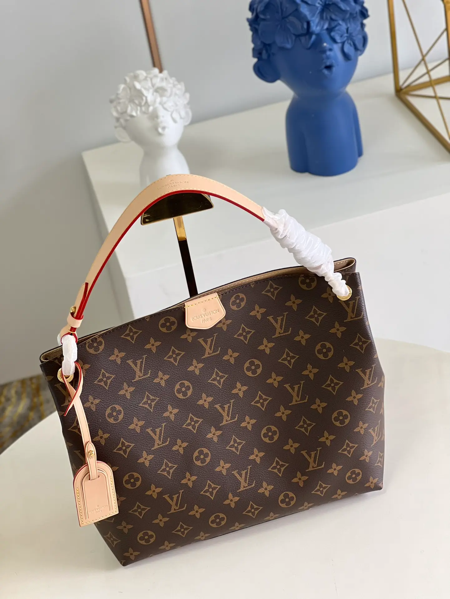 LOUIS VUITTON GRACEFUL PM HOBO BAG MONOGRAM COATED CANVAS BEIGE M43701_5 LOUIS VUITTON GRACEFUL PM HOBO BAG MONOGRAM COATED CANVAS BEIGE M43701 5