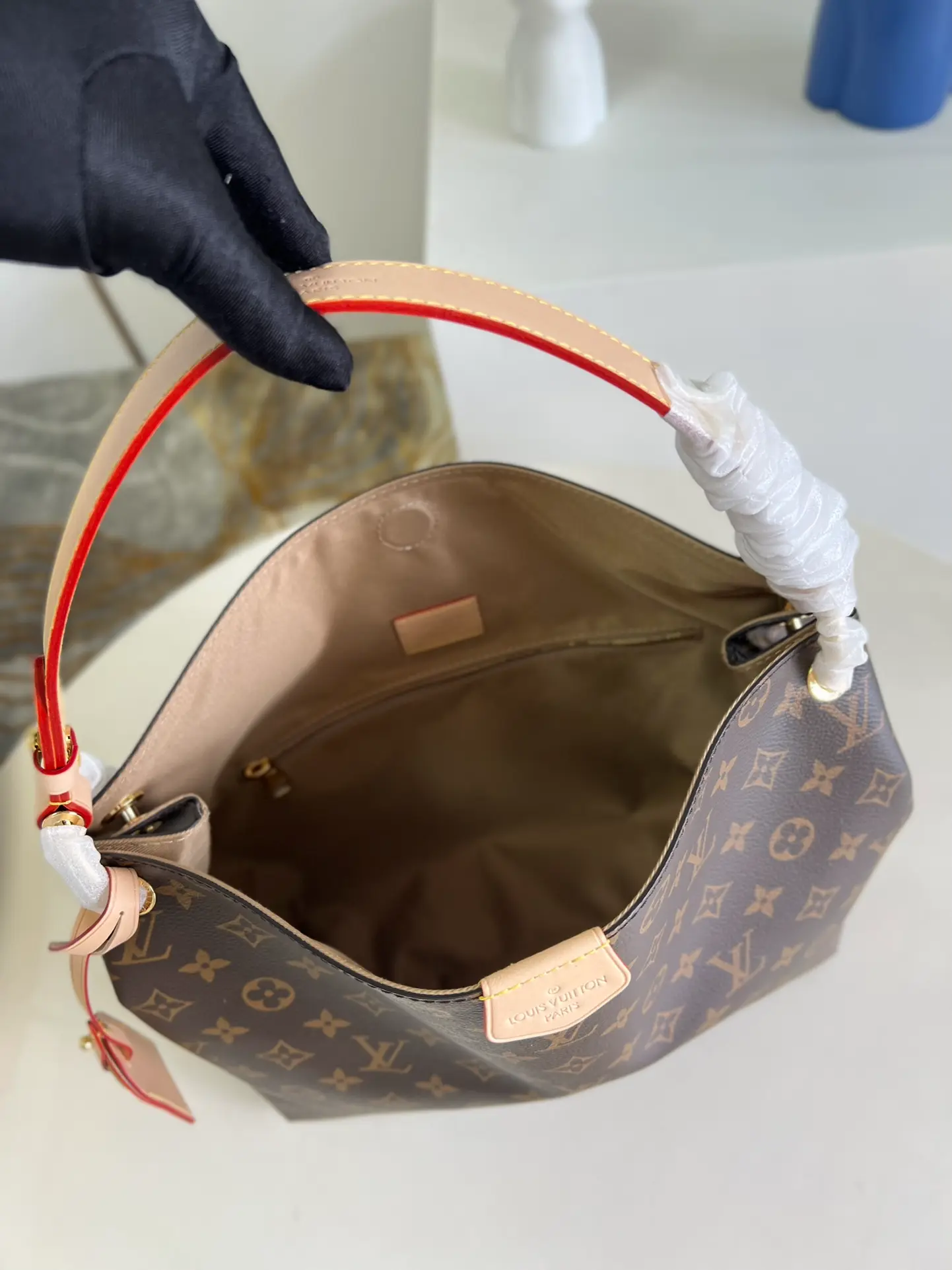LOUIS VUITTON GRACEFUL PM HOBO BAG MONOGRAM COATED CANVAS BEIGE M43701_6 LOUIS VUITTON GRACEFUL PM HOBO BAG MONOGRAM COATED CANVAS BEIGE M43701 6