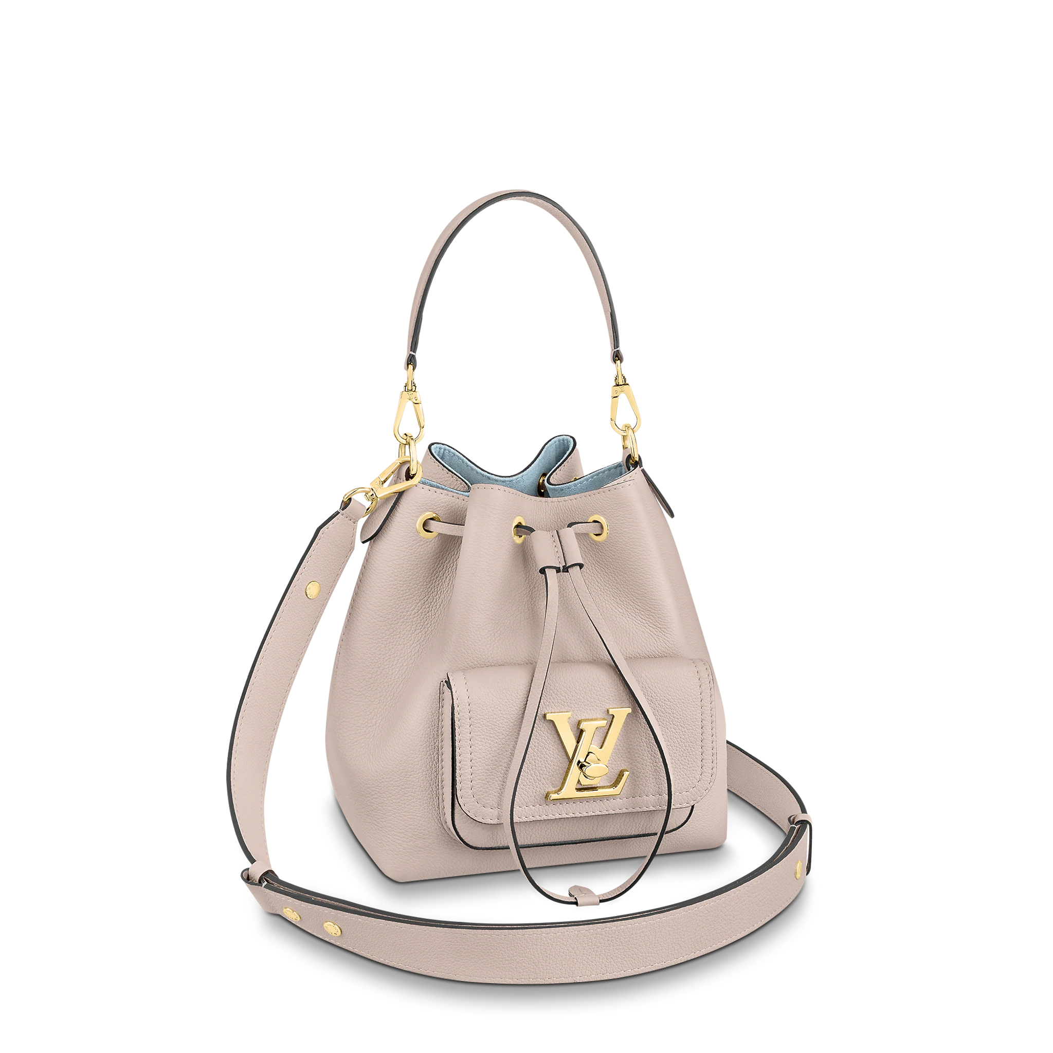 LOUIS VUITTON LOCKME BUCKET GRAINED CALF LEATHER GREIGE M57688 LOUIS VUITTON LOCKME BUCKET GRAINED CALF LEATHER GREIGE M57688