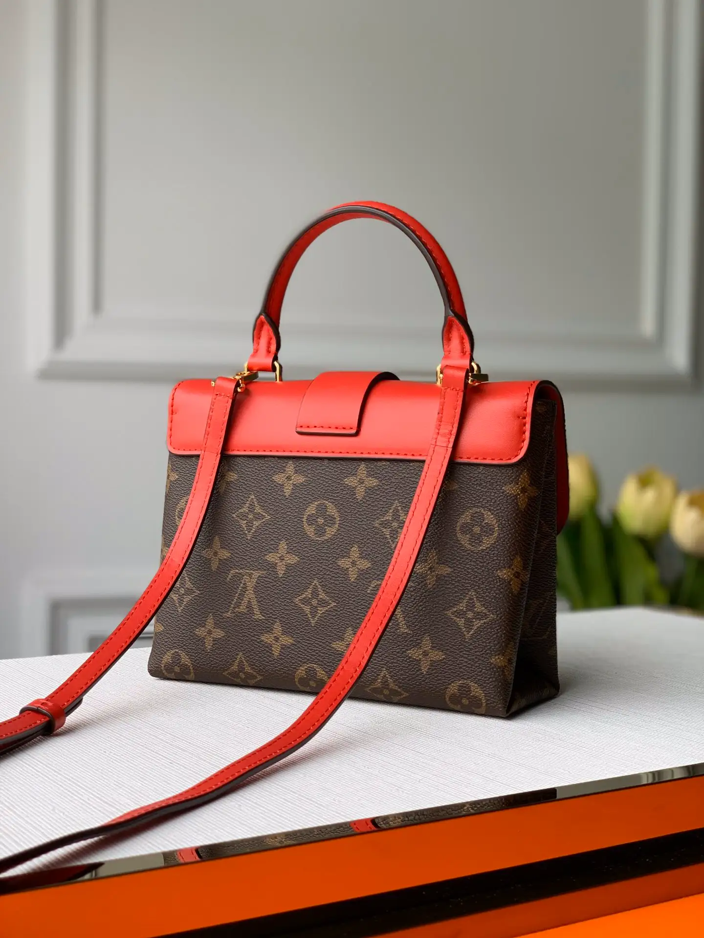 LOUIS VUITTON LOCKY BB BAG MONOGRAM COATED CANVAS COQUELICOT RED M44322_2 LOUIS VUITTON LOCKY BB BAG MONOGRAM COATED CANVAS COQUELICOT RED M44322 2