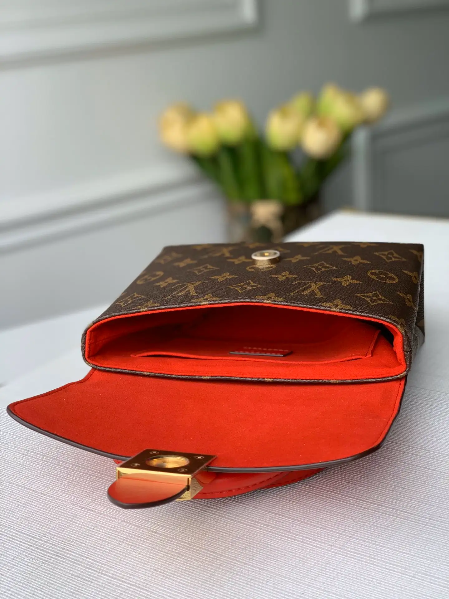 LOUIS VUITTON LOCKY BB BAG MONOGRAM COATED CANVAS COQUELICOT RED M44322_4 LOUIS VUITTON LOCKY BB BAG MONOGRAM COATED CANVAS COQUELICOT RED M44322 4