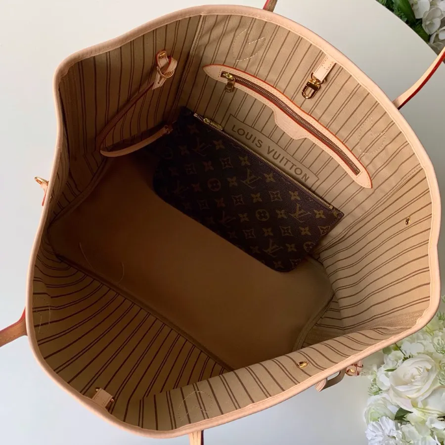 LOUIS VUITTON NEVERFULL GM TOTE BAG MONOGRAM COATED CANVAS BEIGE M40990_4 LOUIS VUITTON NEVERFULL GM TOTE BAG MONOGRAM COATED CANVAS BEIGE M40990 4