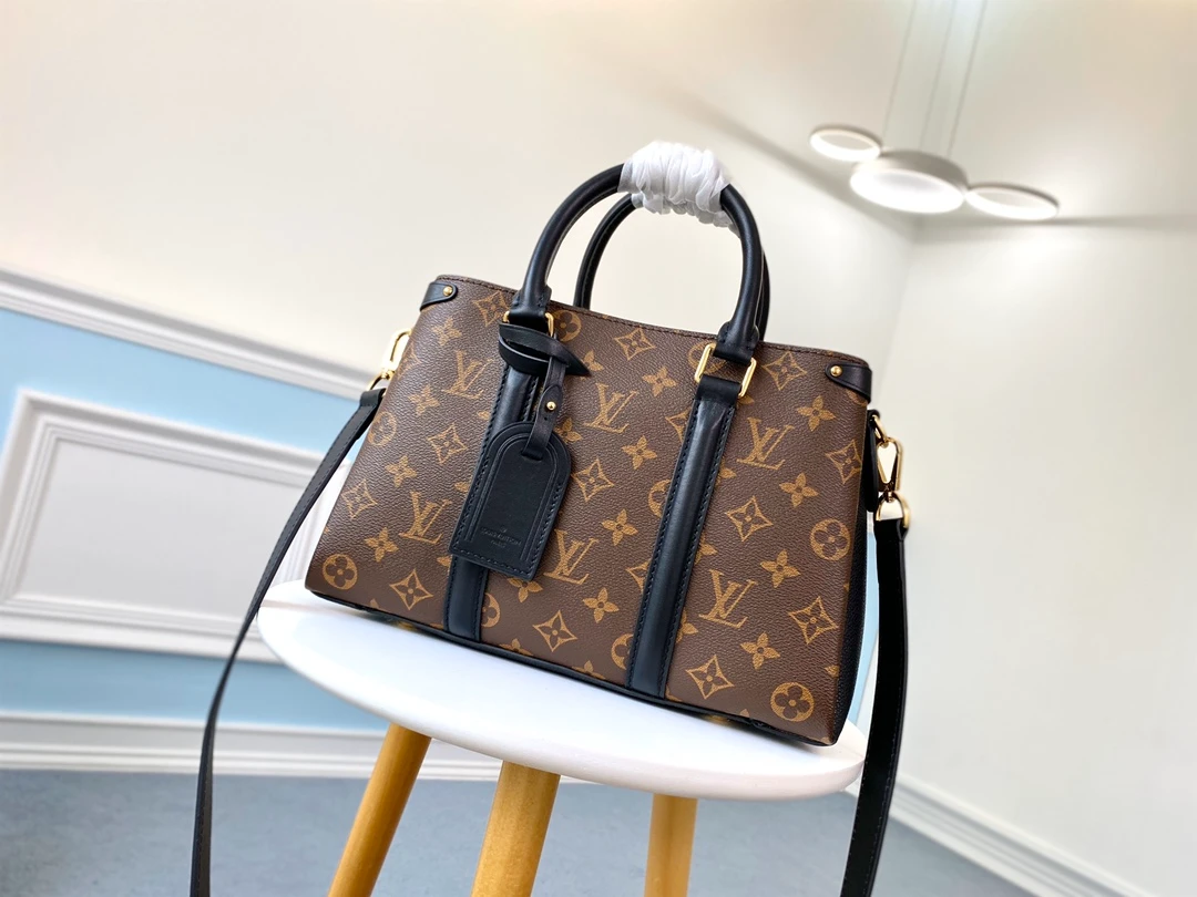 LOUIS VUITTON SOUFFLOT BB HANDBAG MONOGRAM COATED CANVAS BLACK M44898_1 LOUIS VUITTON SOUFFLOT BB HANDBAG MONOGRAM COATED CANVAS BLACK M44898 1