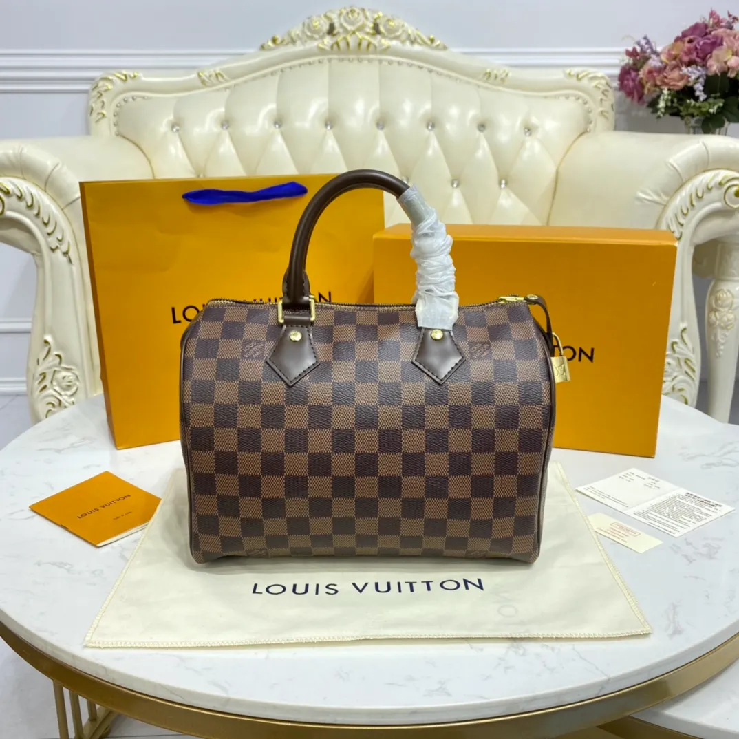 LOUIS VUITTON SPEEDY 25 HANDBAG DAMIER EBENE COATED CANVAS N41365_1 LOUIS VUITTON SPEEDY 25 HANDBAG DAMIER EBENE COATED CANVAS N41365 1