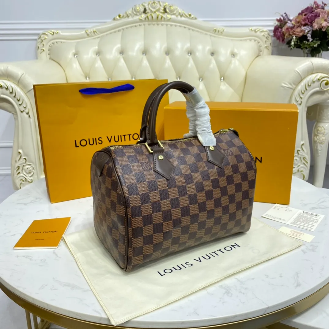 LOUIS VUITTON SPEEDY 25 HANDBAG DAMIER EBENE COATED CANVAS N41365_2 LOUIS VUITTON SPEEDY 25 HANDBAG DAMIER EBENE COATED CANVAS N41365 2