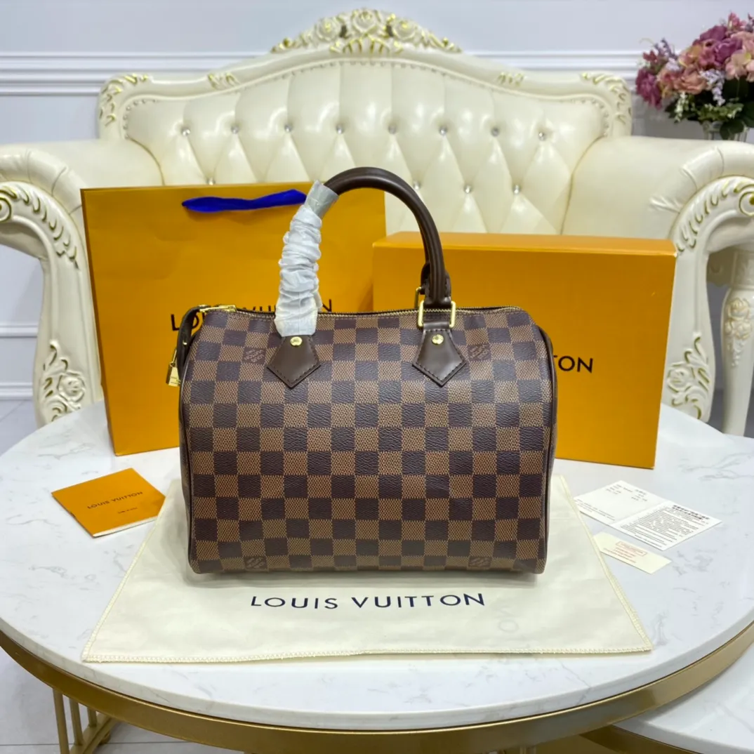 LOUIS VUITTON SPEEDY 25 HANDBAG DAMIER EBENE COATED CANVAS N41365_3 LOUIS VUITTON SPEEDY 25 HANDBAG DAMIER EBENE COATED CANVAS N41365 3
