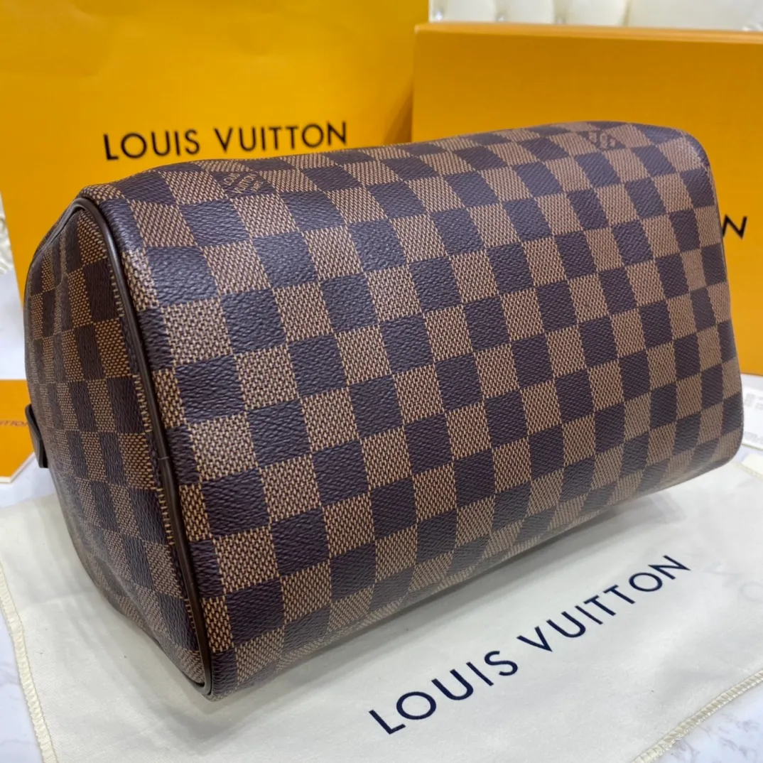 LOUIS VUITTON SPEEDY 25 HANDBAG DAMIER EBENE COATED CANVAS N41365_4 LOUIS VUITTON SPEEDY 25 HANDBAG DAMIER EBENE COATED CANVAS N41365 4