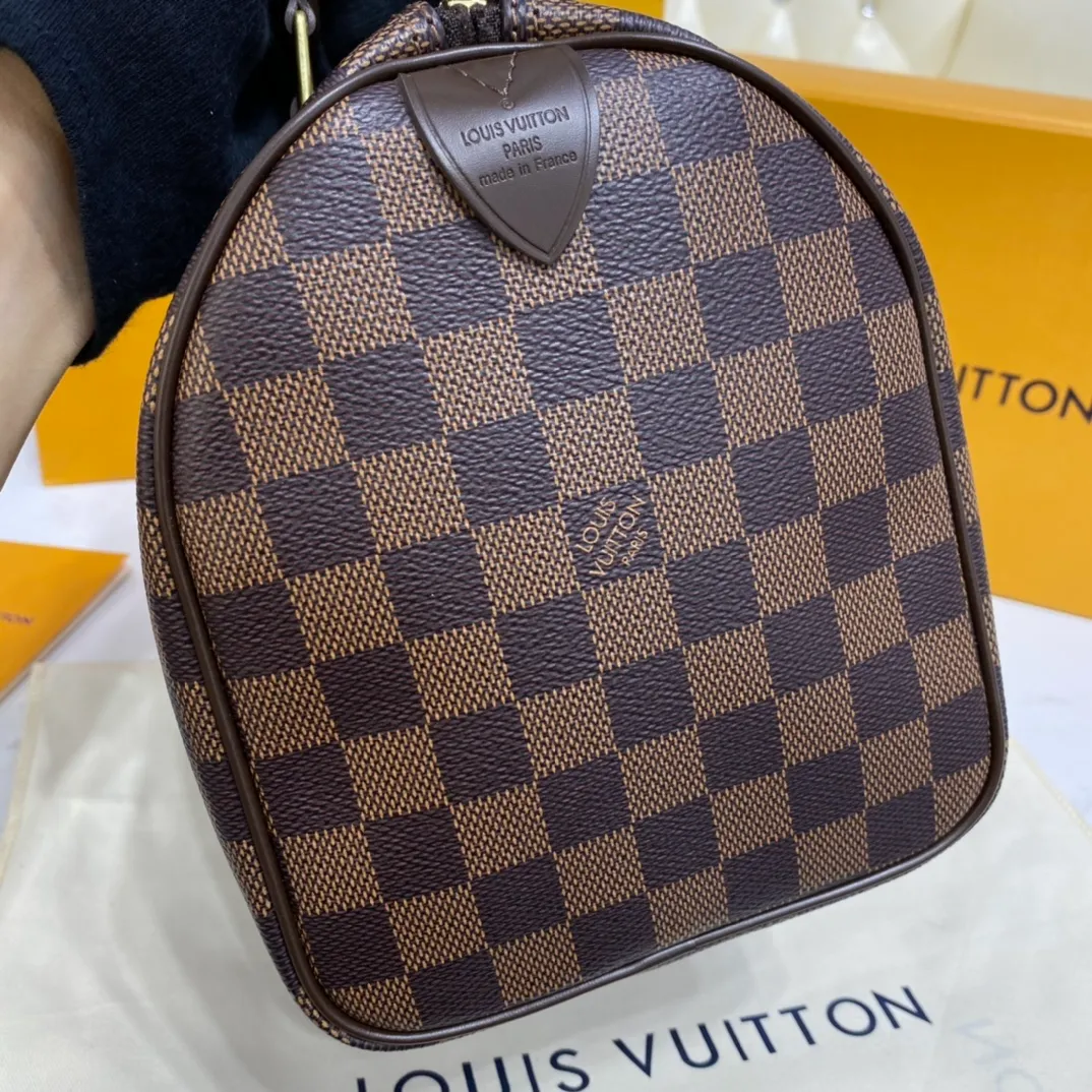 LOUIS VUITTON SPEEDY 25 HANDBAG DAMIER EBENE COATED CANVAS N41365_5 LOUIS VUITTON SPEEDY 25 HANDBAG DAMIER EBENE COATED CANVAS N41365 5