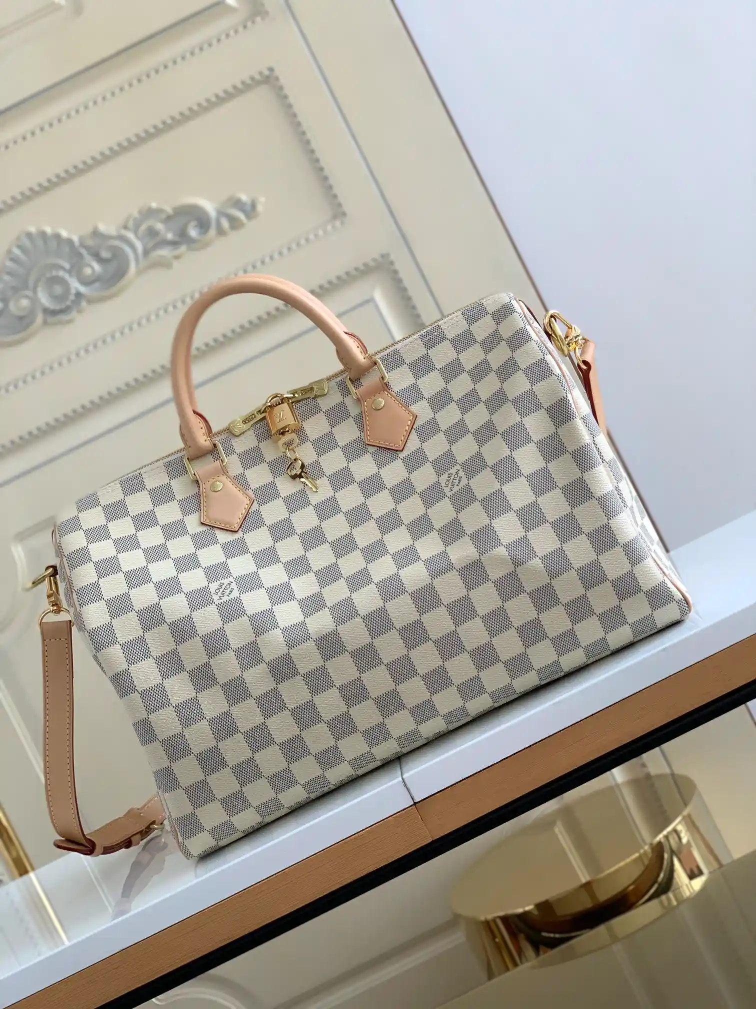 LOUIS VUITTON SPEEDY 35 HANDBAG DAMIER AZUR COATED CANVAS N41369_1 LOUIS VUITTON SPEEDY 35 HANDBAG DAMIER AZUR COATED CANVAS N41369 1