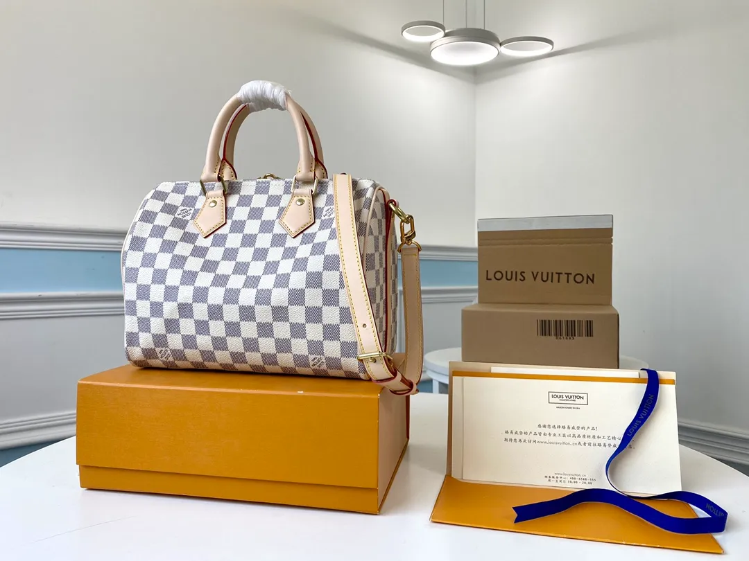 LOUIS VUITTON SPEEDY BANDOULIÈRE 25 HANDBAG DAMIER AZUR COATED CANVAS N41374_1 LOUIS VUITTON SPEEDY BANDOULIERE 25 HANDBAG DAMIER AZUR COATED CANVAS N41374 1