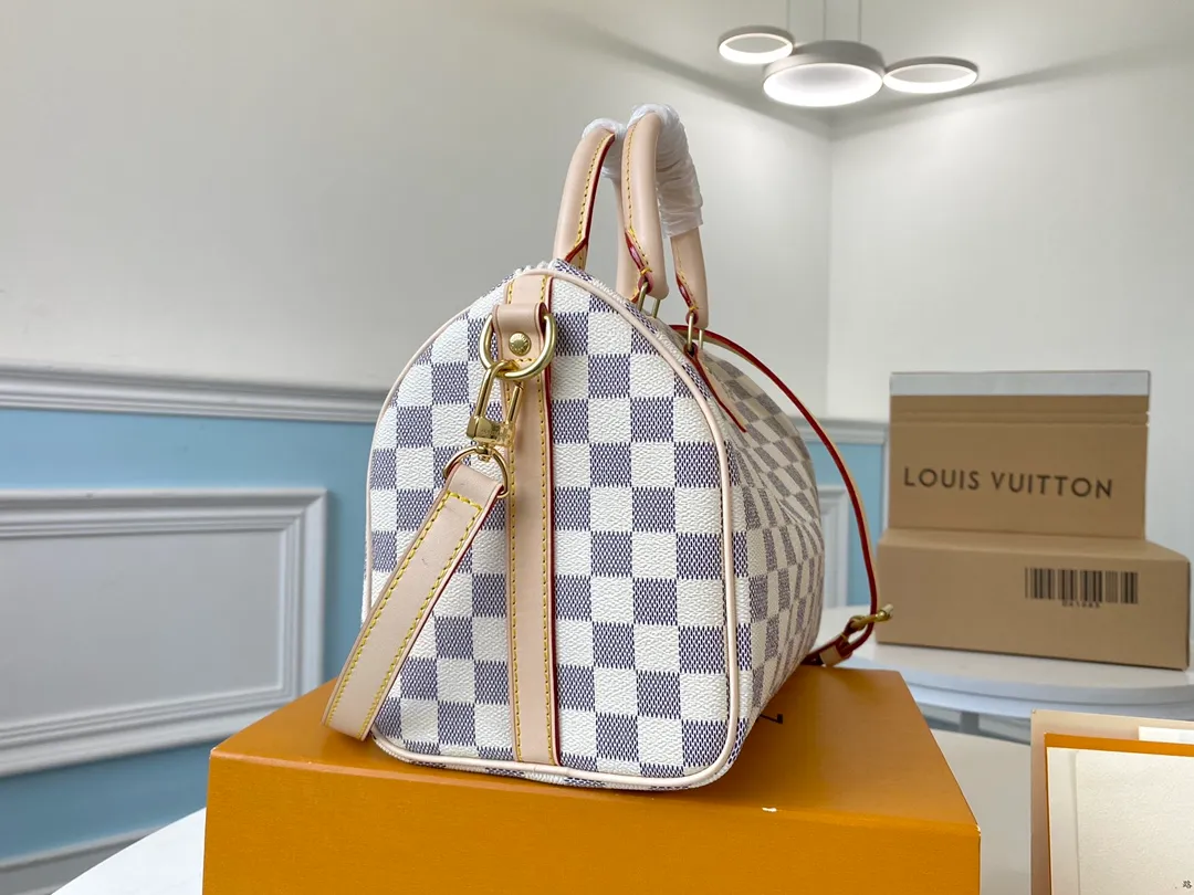 LOUIS VUITTON SPEEDY BANDOULIÈRE 25 HANDBAG DAMIER AZUR COATED CANVAS N41374_2 LOUIS VUITTON SPEEDY BANDOULIERE 25 HANDBAG DAMIER AZUR COATED CANVAS N41374 2