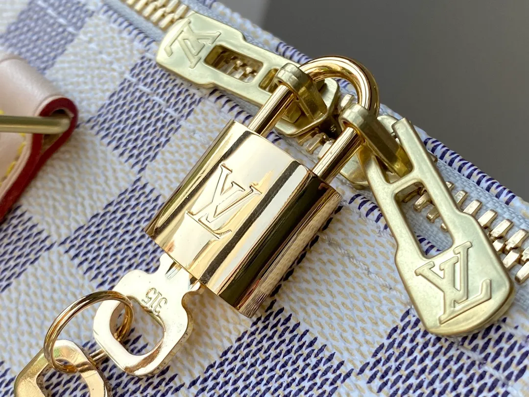 LOUIS VUITTON SPEEDY BANDOULIÈRE 25 HANDBAG DAMIER AZUR COATED CANVAS N41374_4 LOUIS VUITTON SPEEDY BANDOULIERE 25 HANDBAG DAMIER AZUR COATED CANVAS N41374 4