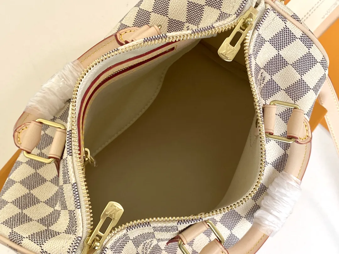 LOUIS VUITTON SPEEDY BANDOULIÈRE 25 HANDBAG DAMIER AZUR COATED CANVAS N41374_5 LOUIS VUITTON SPEEDY BANDOULIERE 25 HANDBAG DAMIER AZUR COATED CANVAS N41374 5