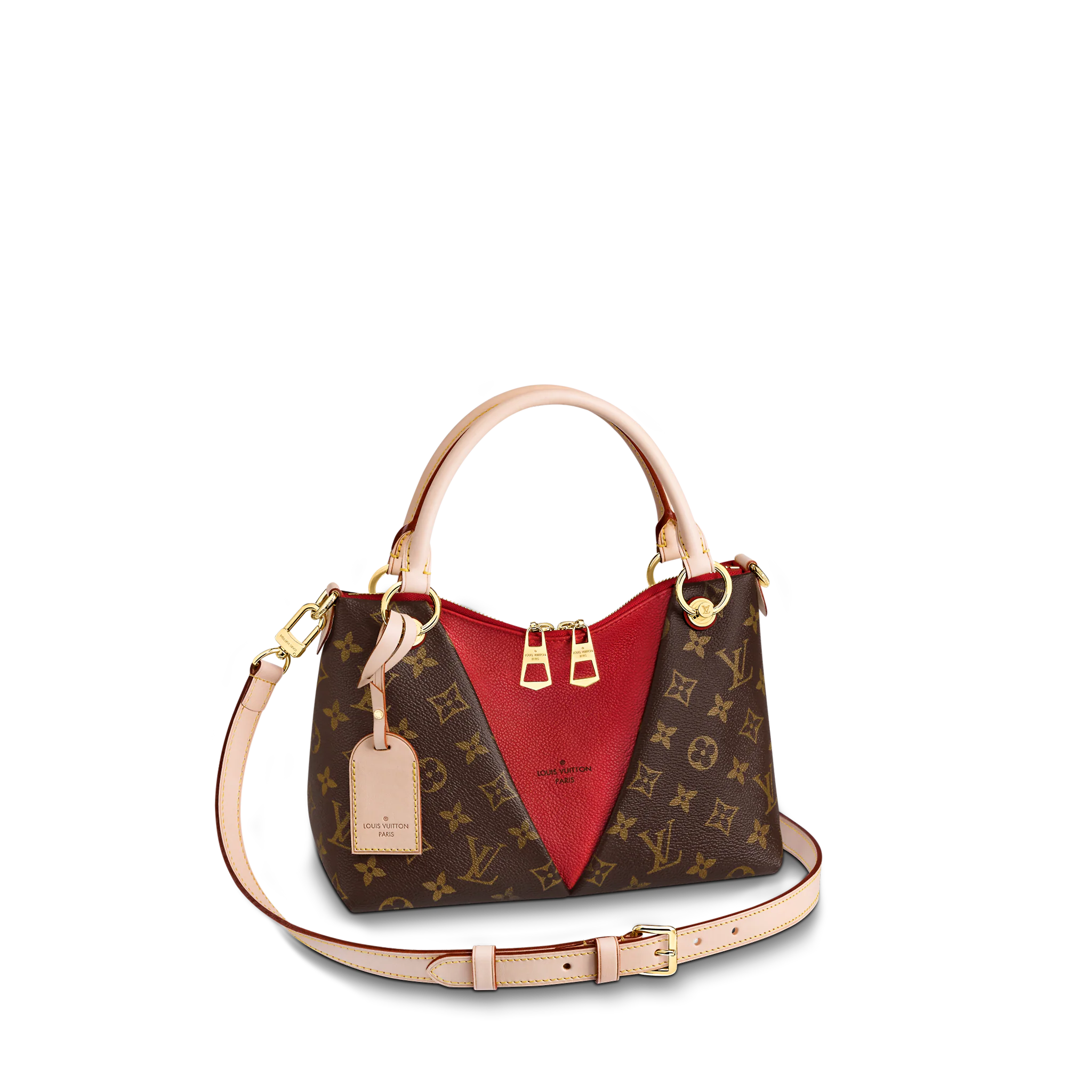 LOUIS VUITTON V TOTE HANDBAG MONOGRAM CANVAS CALFSKIN CERISE RED M43966 LOUIS VUITTON V TOTE HANDBAG MONOGRAM CANVAS CALFSKIN CERISE RED M43966