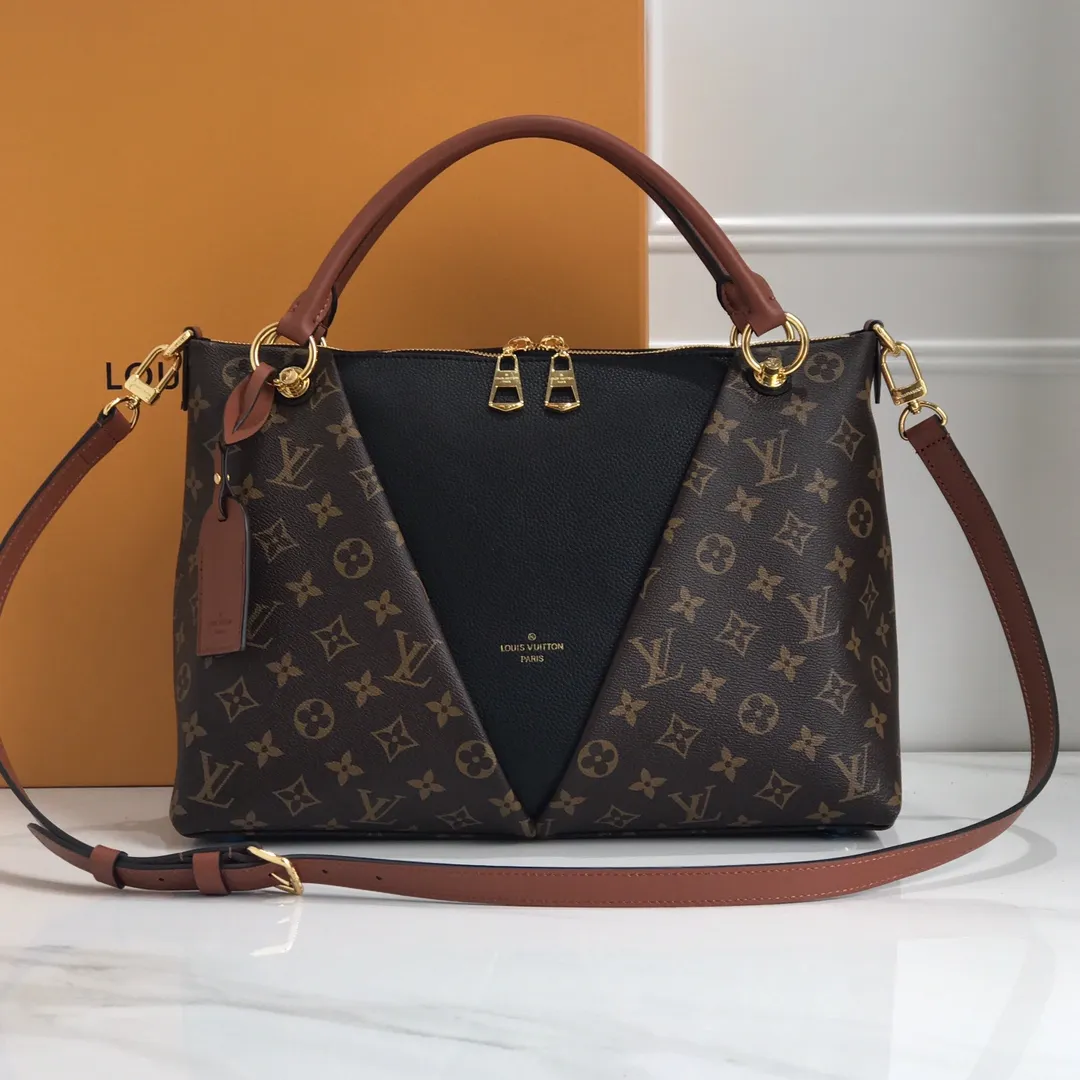 LOUIS VUITTON V TOTE MM HANDBAG MONOGRAM COATED CANVAS BLACK M43948_1 LOUIS VUITTON V TOTE MM HANDBAG MONOGRAM COATED CANVAS BLACK M43948 1