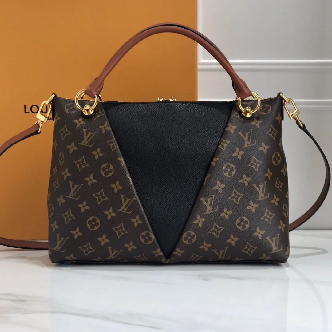 LOUIS VUITTON V TOTE MM HANDBAG MONOGRAM COATED CANVAS BLACK M43948_2 LOUIS VUITTON V TOTE MM HANDBAG MONOGRAM COATED CANVAS BLACK M43948 2