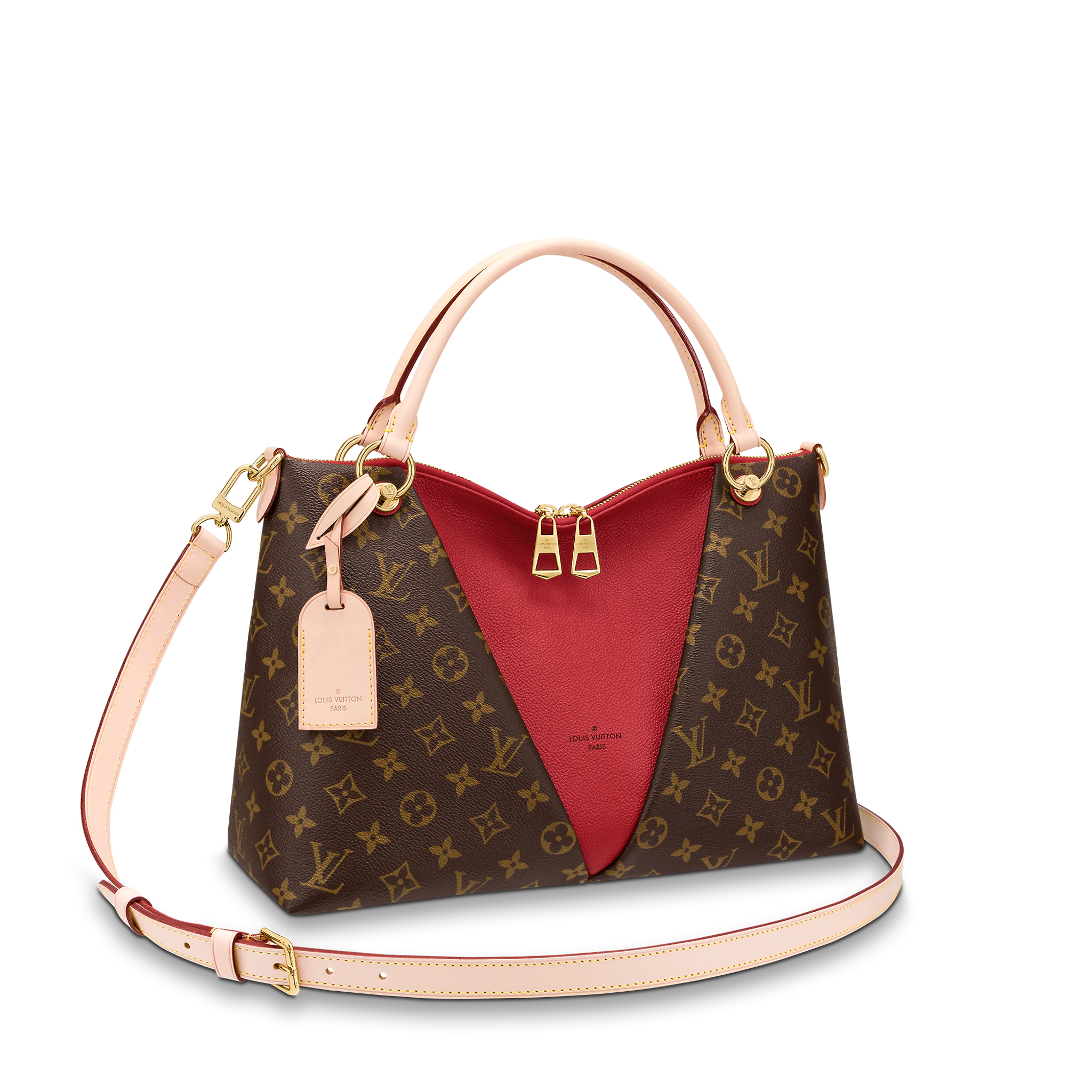LOUIS VUITTON V TOTE MM HANDBAG MONOGRAM COATED CANVAS CERISE RED M43957 LOUIS VUITTON V TOTE MM HANDBAG MONOGRAM COATED CANVAS CERISE RED M43957