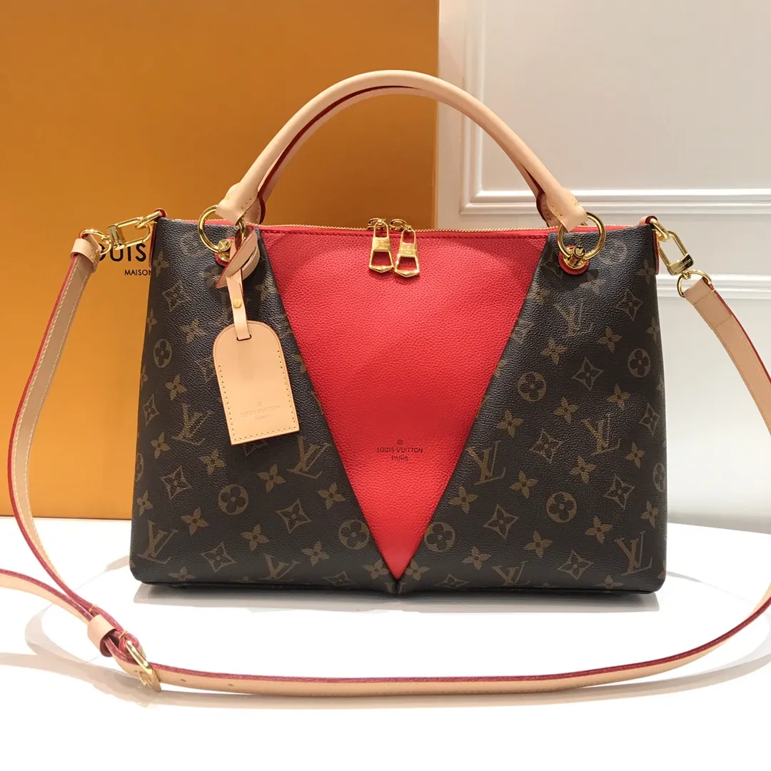 LOUIS VUITTON V TOTE MM HANDBAG MONOGRAM COATED CANVAS CERISE RED M43957_1 LOUIS VUITTON V TOTE MM HANDBAG MONOGRAM COATED CANVAS CERISE RED M43957 1