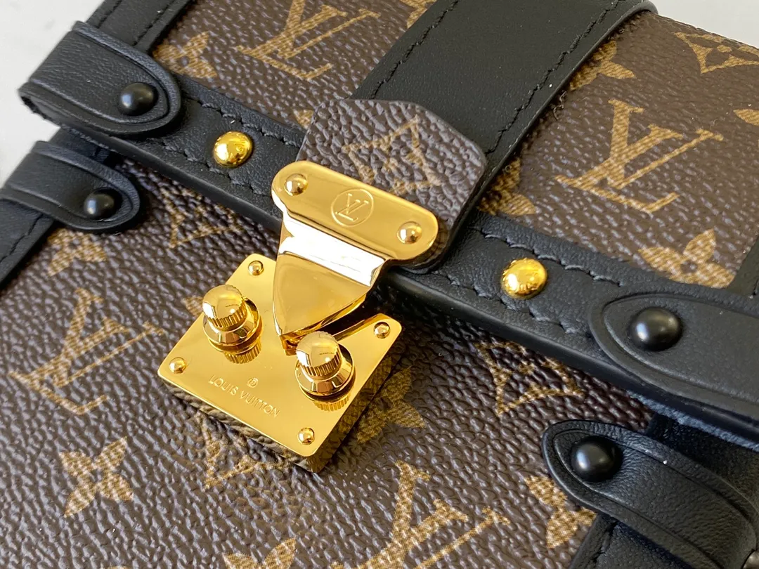 LOUIS VUITTON VERTICAL TRUNK POCHETTE BAG MONOGRAM COATED CANVAS BLACK M63913_6 LOUIS VUITTON VERTICAL TRUNK POCHETTE BAG MONOGRAM COATED CANVAS BLACK M63913 6